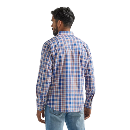 Wrangler Men's Long Sleeve Western Blue Orange Shirt