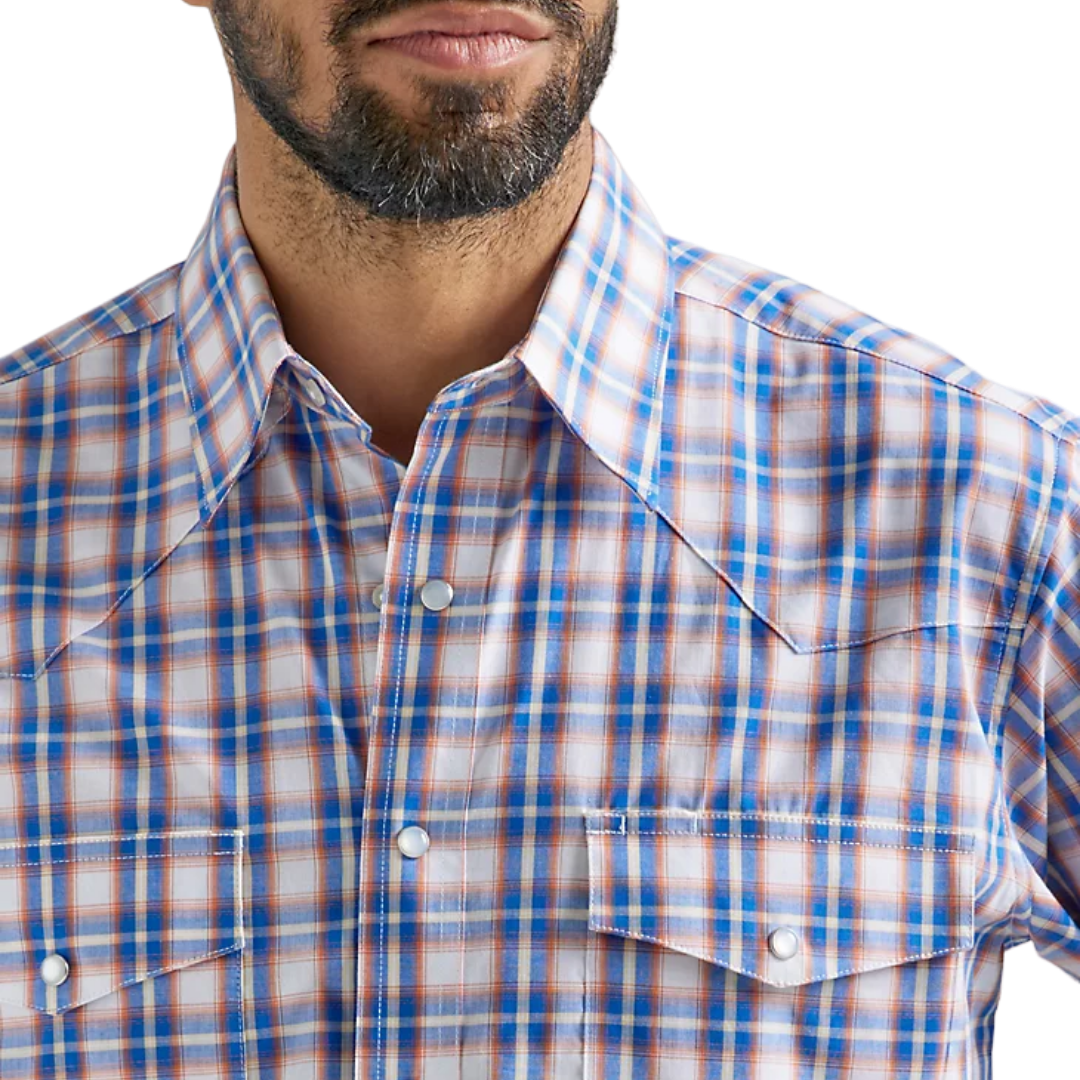 Wrangler Men's Long Sleeve Western Blue Orange Shirt