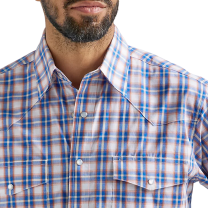 Wrangler Men's Long Sleeve Western Blue Orange Shirt