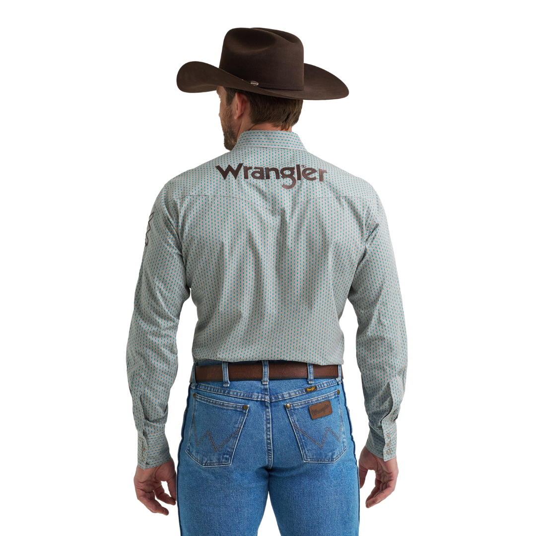 Wrangler Men's Logo Snap Blue Shirt