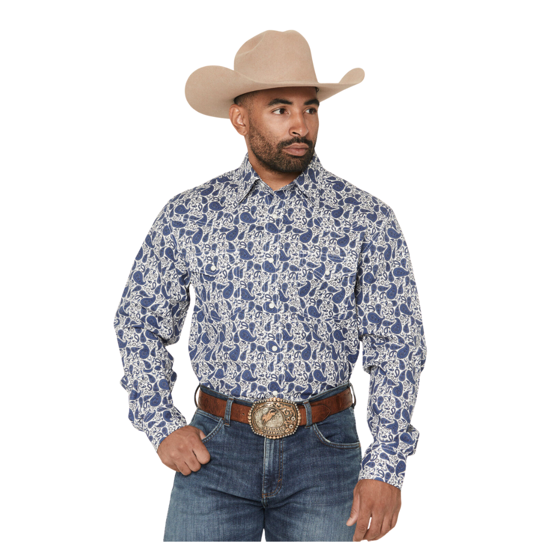 Wrangler Men's Paisley Print Long Sleeve Snap Multicolor Shirt