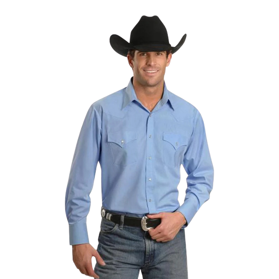 Ely & Walker Men's Solid Traditional Western Blue Shirt