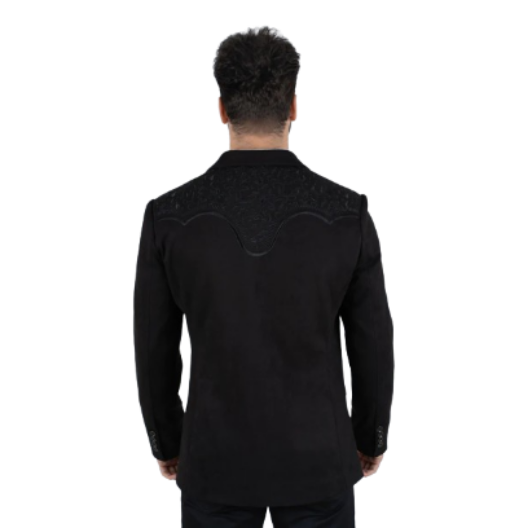 Platini Men's Black Embroidered Suede Blazer