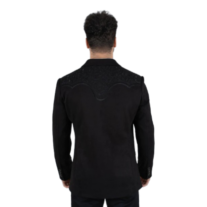 Platini Men's Black Embroidered Suede Blazer