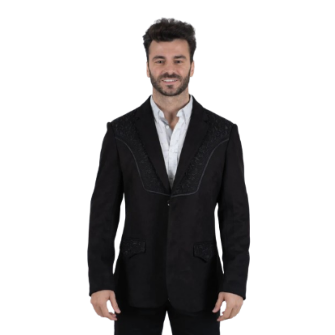 Platini Men's Black Embroidered Suede Blazer
