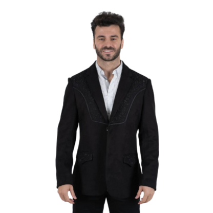 Platini Men's Black Embroidered Suede Blazer