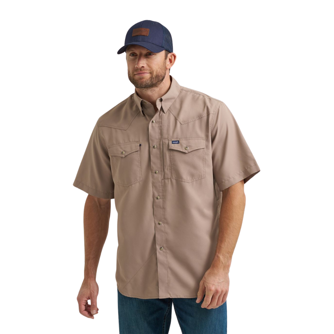 Wrangler Men's Performance Snap Short Sleeve Tan Shirt