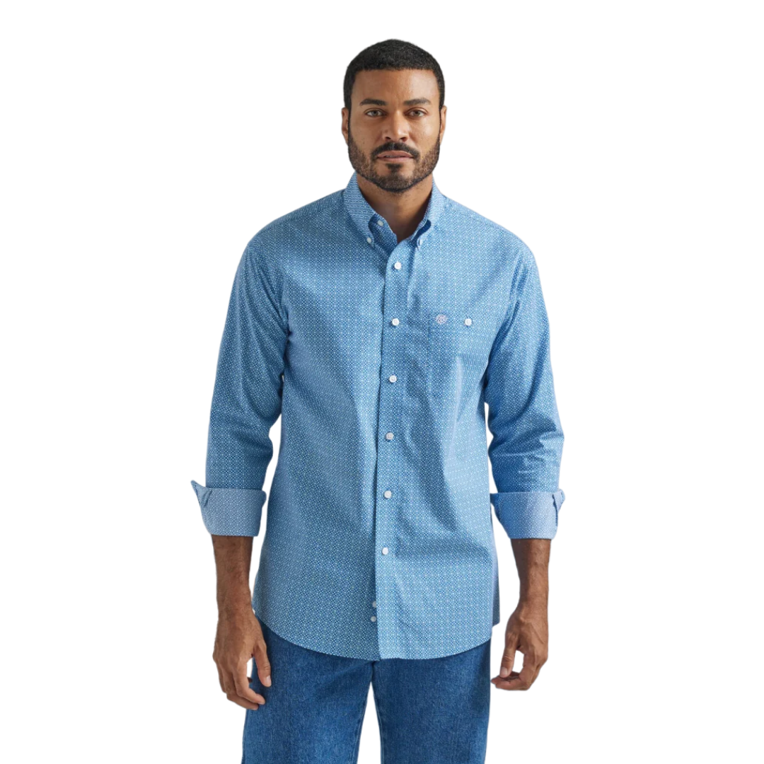 Wrangler Men's Long Sleeve Print Blue Shirt - Big