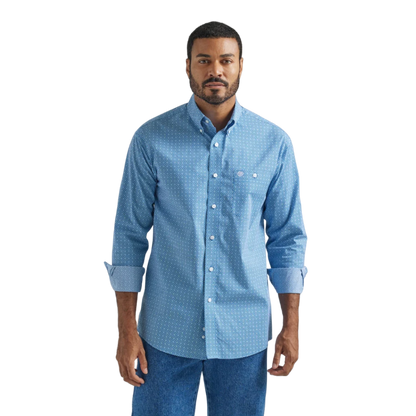 Wrangler Men's Long Sleeve Print Blue Shirt - Big