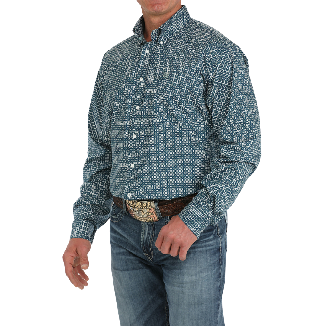 Cinch Men's Geometric Print Blue Shirt
