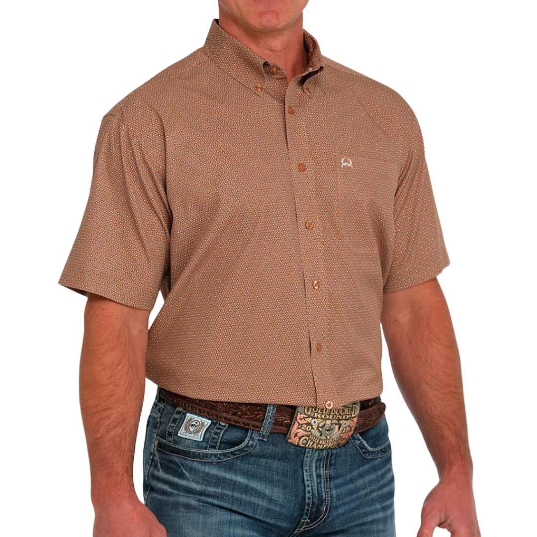 Cinch Men's Short Sleeve Button Up Brown Shirt