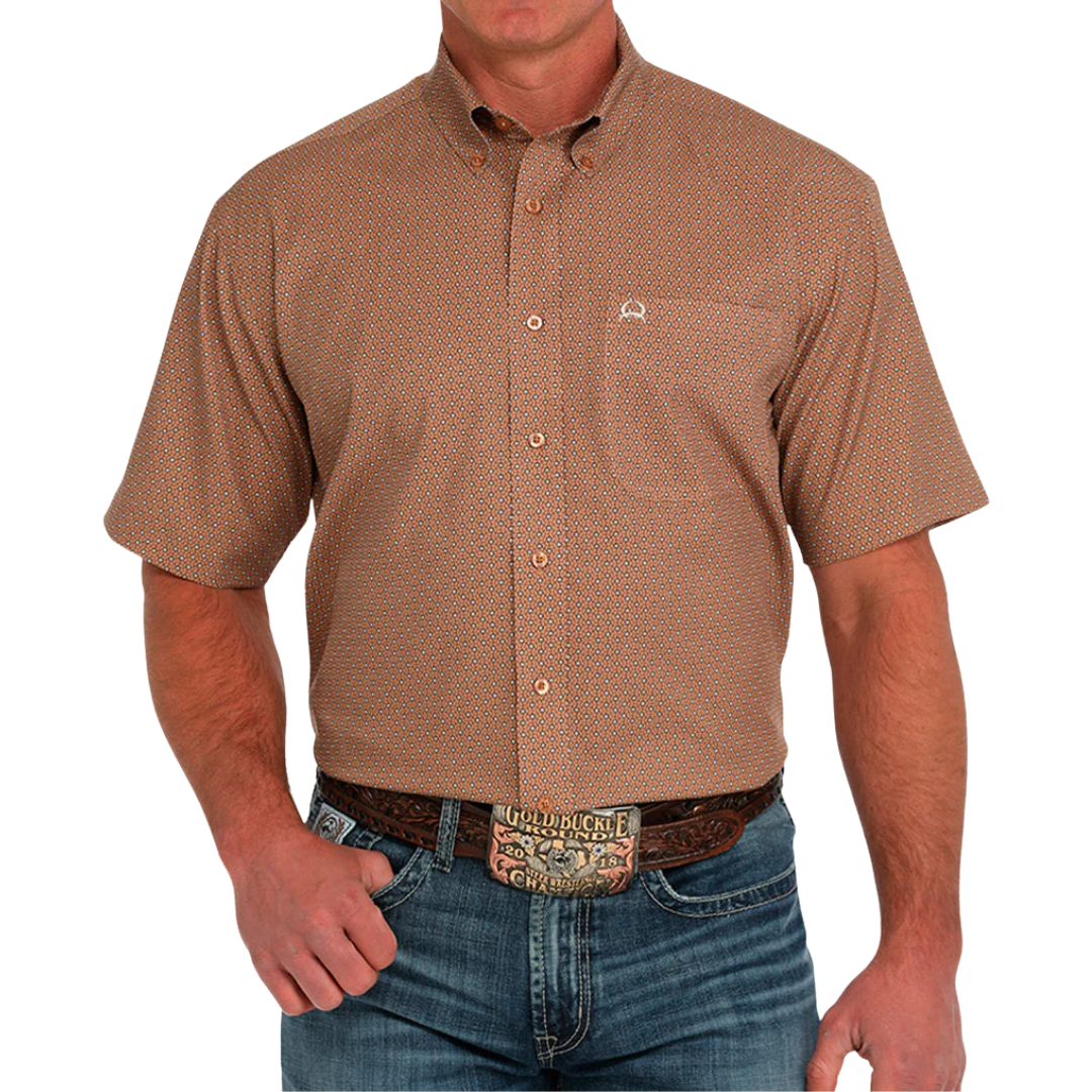 Cinch Men's Short Sleeve Button Up Brown Shirt