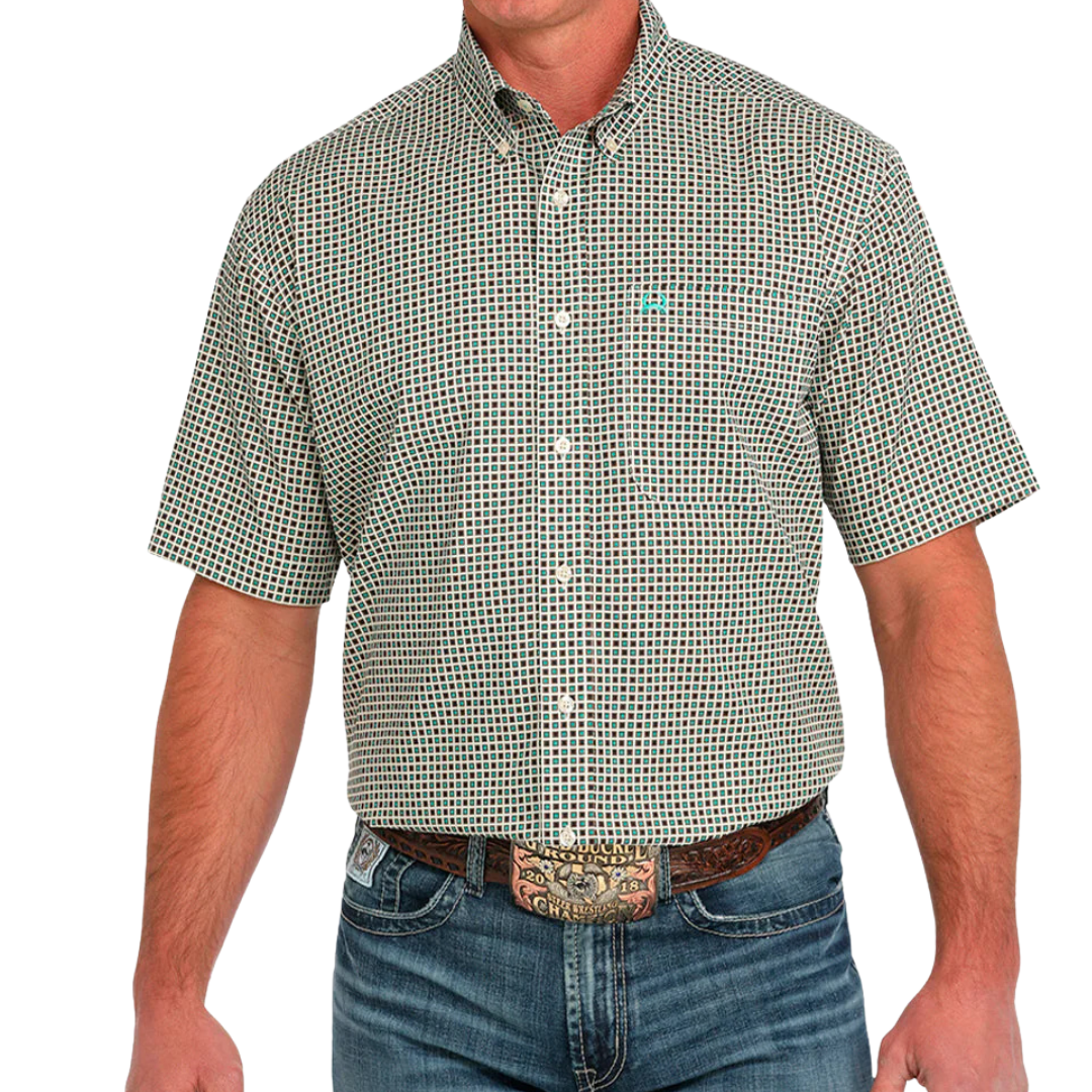 Cinch Men's Geometric Print Cream Green Shirt