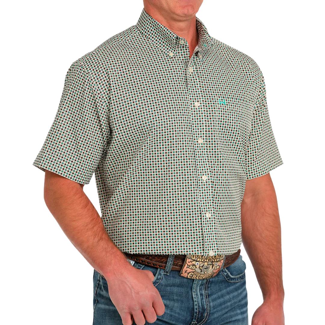 Cinch Men's Geometric Print Cream Green Shirt