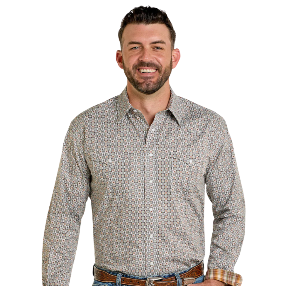 Panhandle Slim Men's Short Sleeve Print Tan Shirt