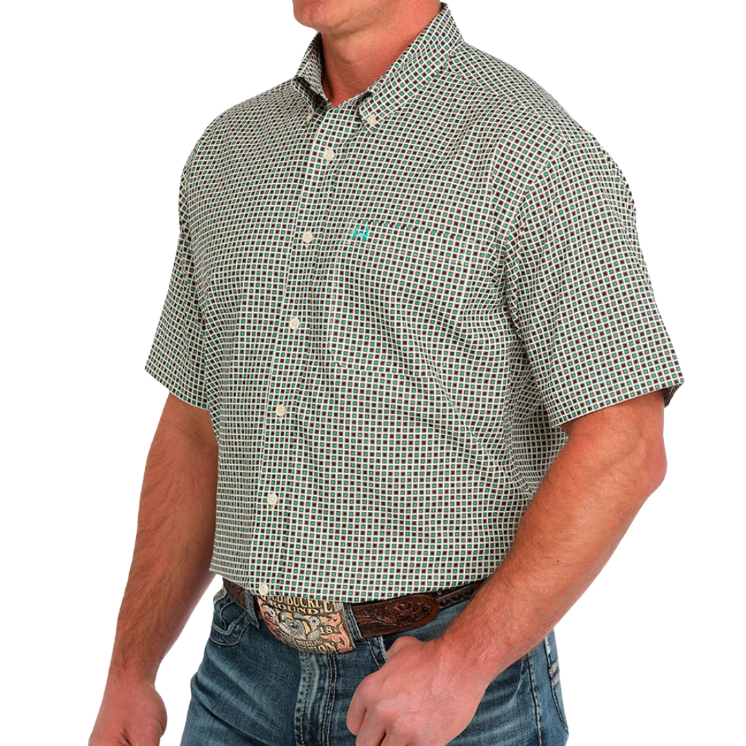 Cinch Men's Geometric Print Cream Green Shirt