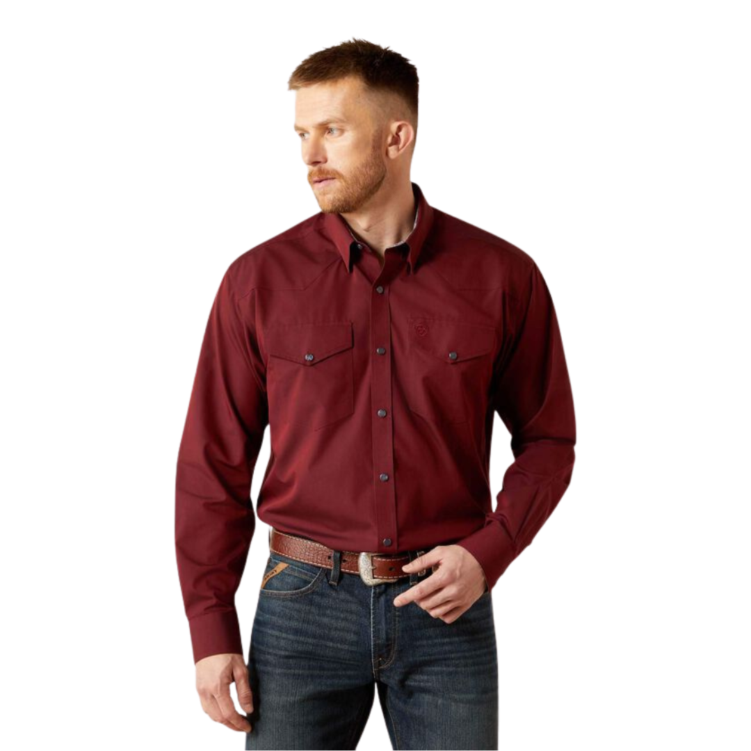 Ariat Men's Wrinkle Free Oxford Classic Burgundy Shirt