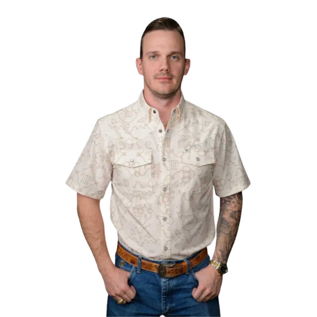 Ferrell Men's The Carson Short Sleeve Snap Beige Shirt