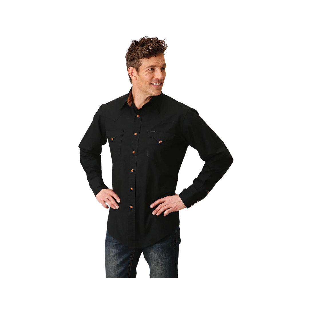 Roper Men's Solid Poplin Black Shirt