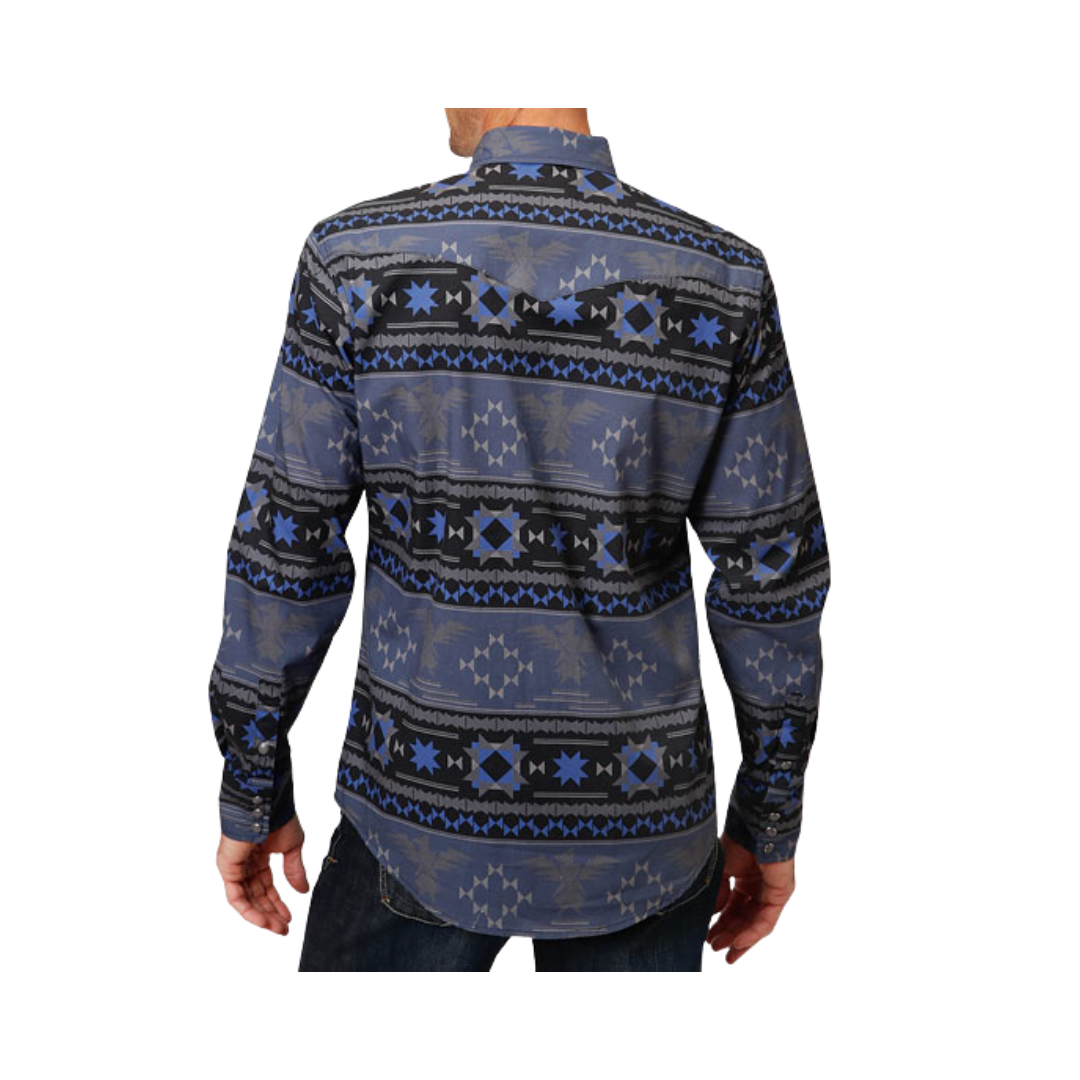 Roper Men's Horizontal Aztec Print Blue Shirt