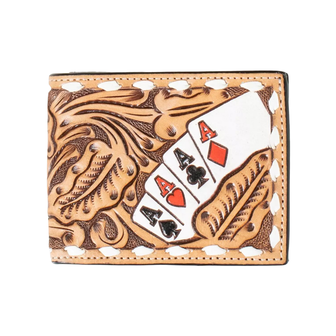 3D Men's Hand Painted Ace Cards Leather Brown Wallet