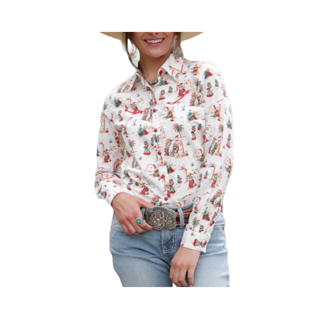 Cruel Girl Women's White Latin City Print Shirt