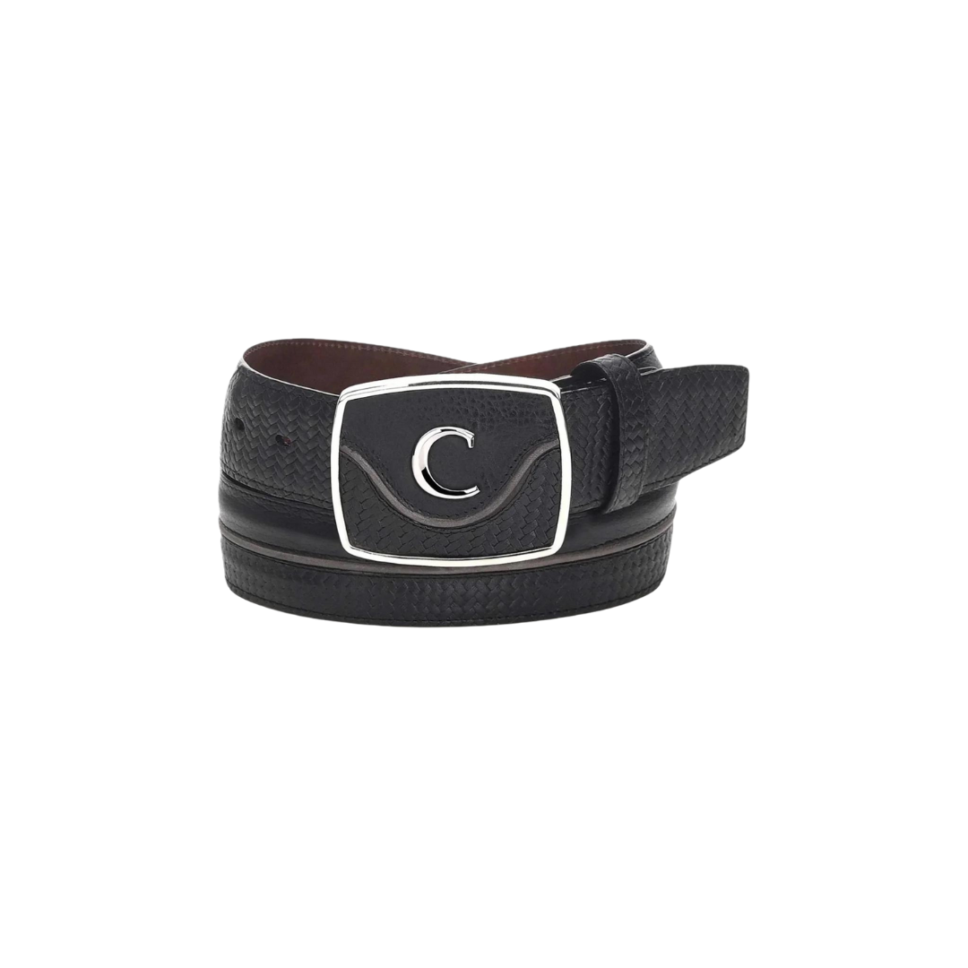 Cuadra Men’s Engraved Black Leather Western Belt