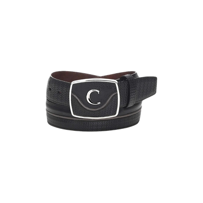 Cuadra Men’s Engraved Black Leather Western Belt