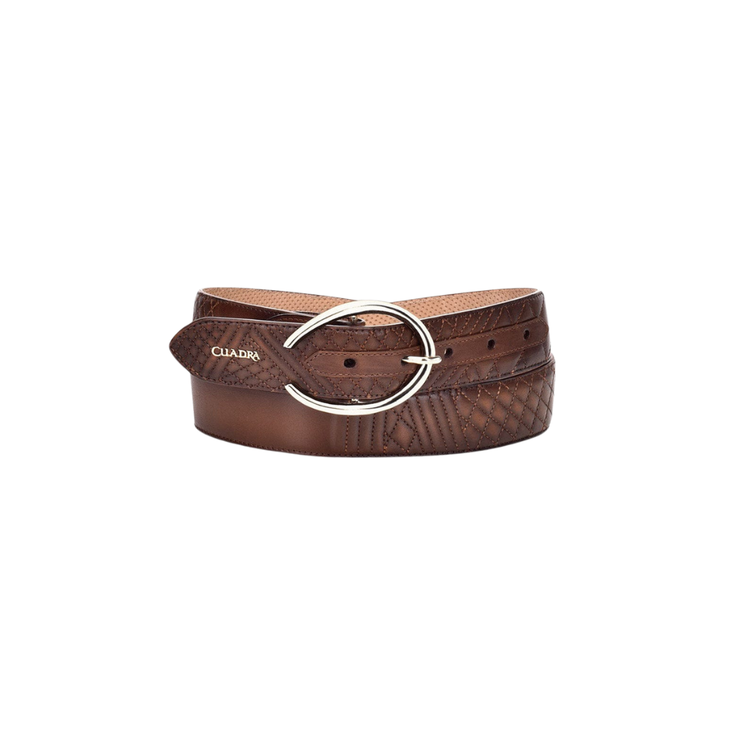 Cuadra Women's Astro Honey Embroidered Brown Leather Belt