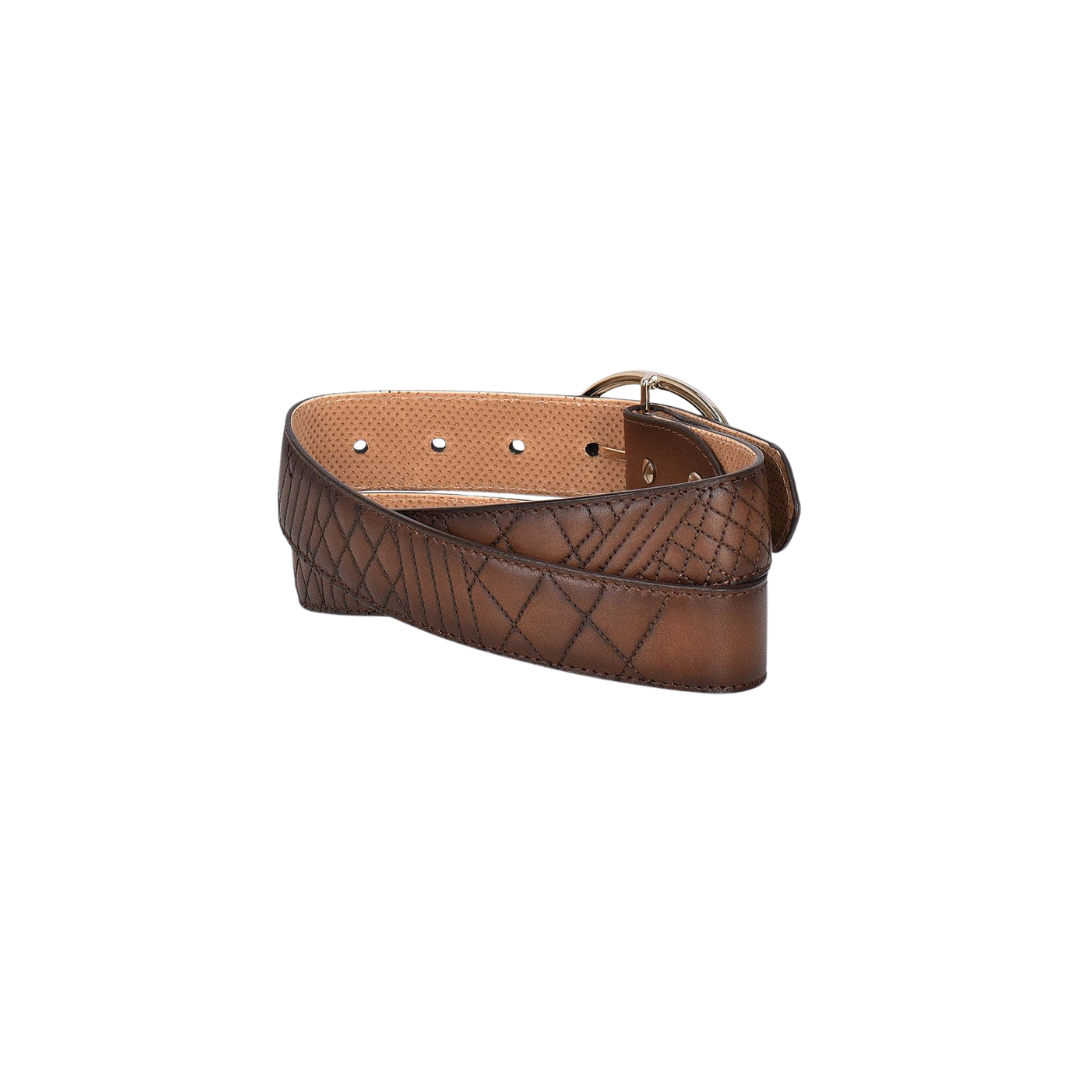 Cuadra Women's Astro Honey Embroidered Brown Leather Belt