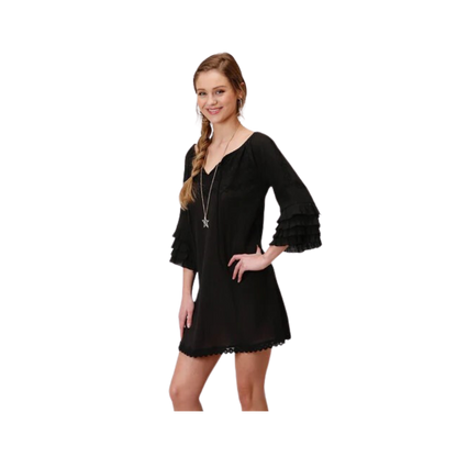 midi black western dress Karman Roper Women's Black Midi Dress