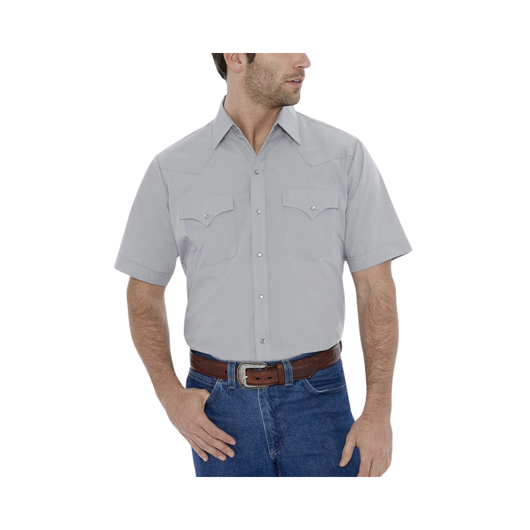 Ely & Walker Men's  short Sleeve Solid Western Snap Grey Shirt