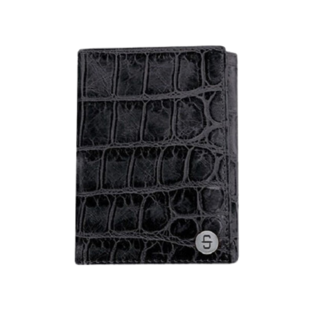 Stetson Black Crocodile Print Trifold Wallet