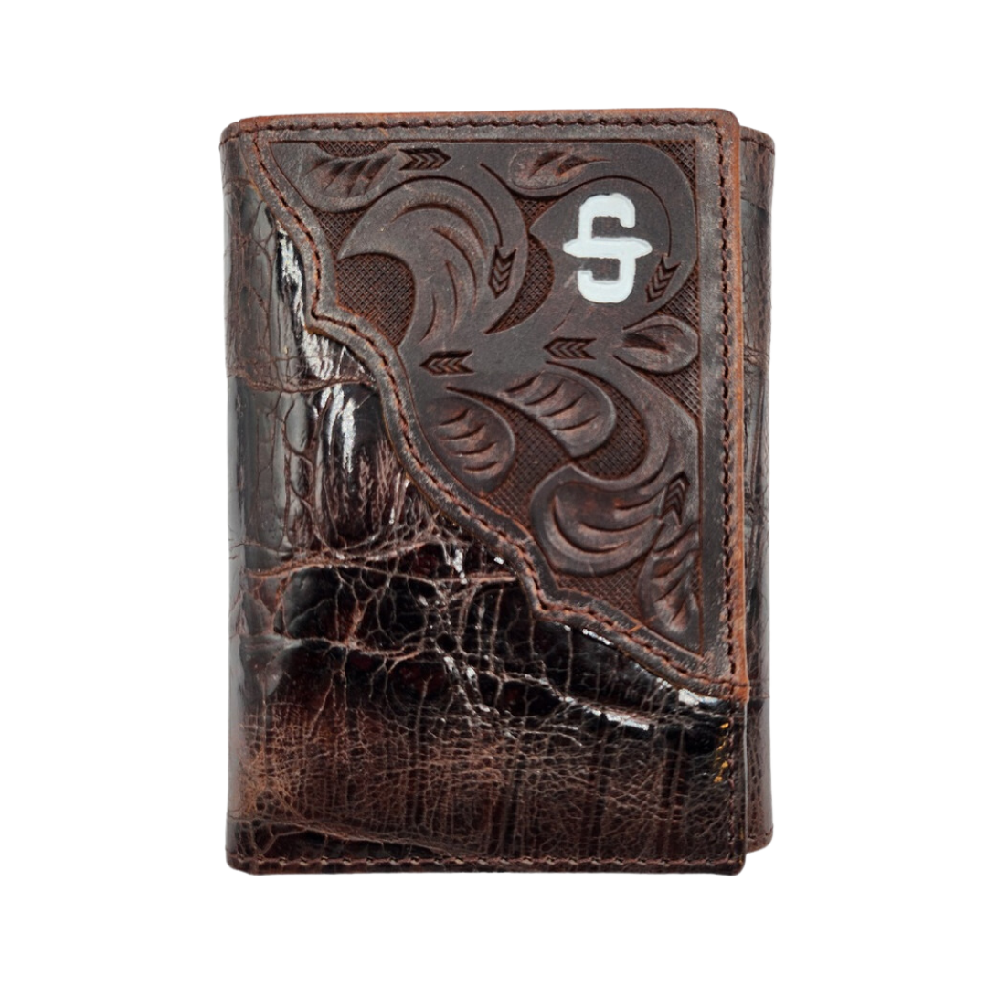Stetson Men's Brown Floral Embossed Trifold Wallet