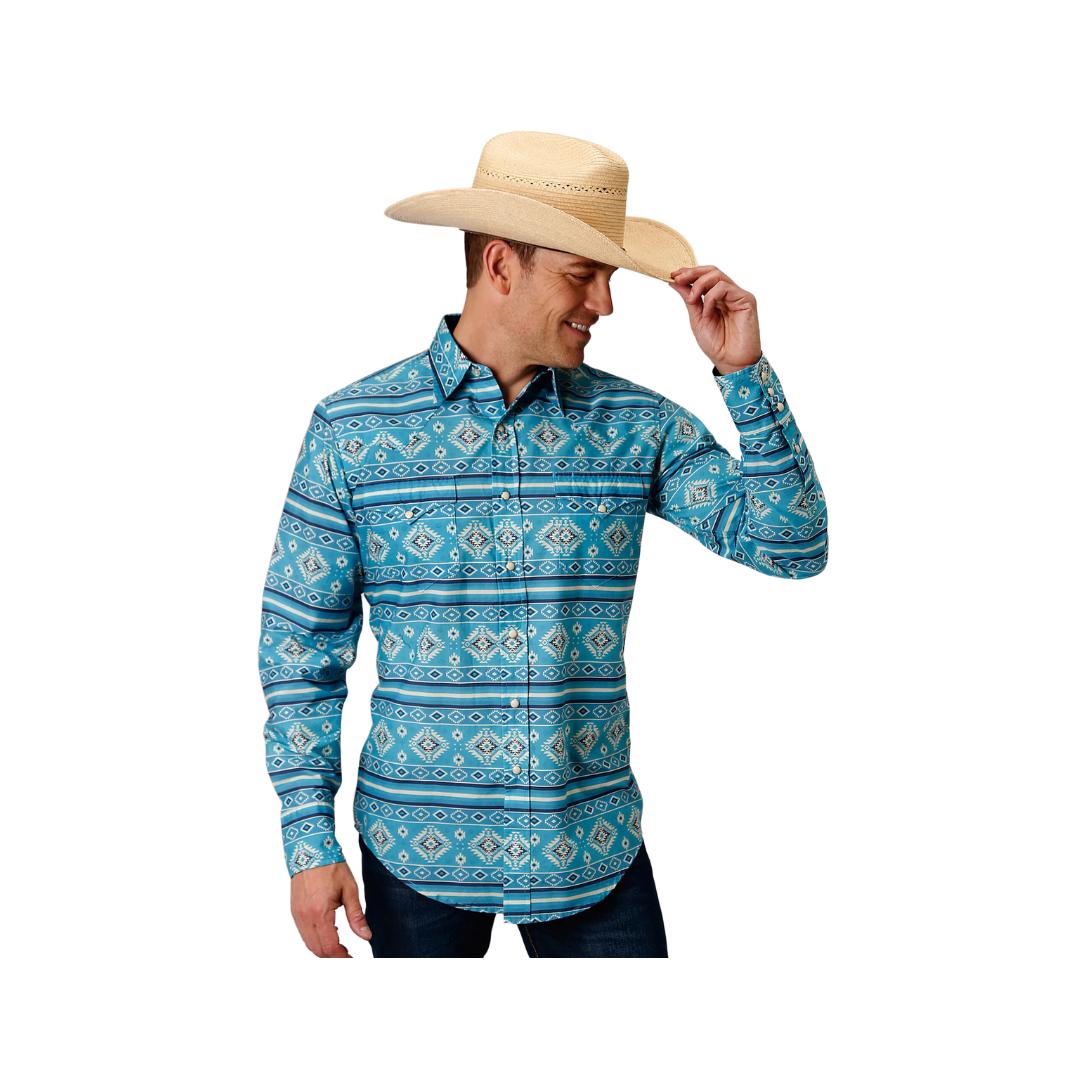 Roper Men's Aztec Print Blue Shirt