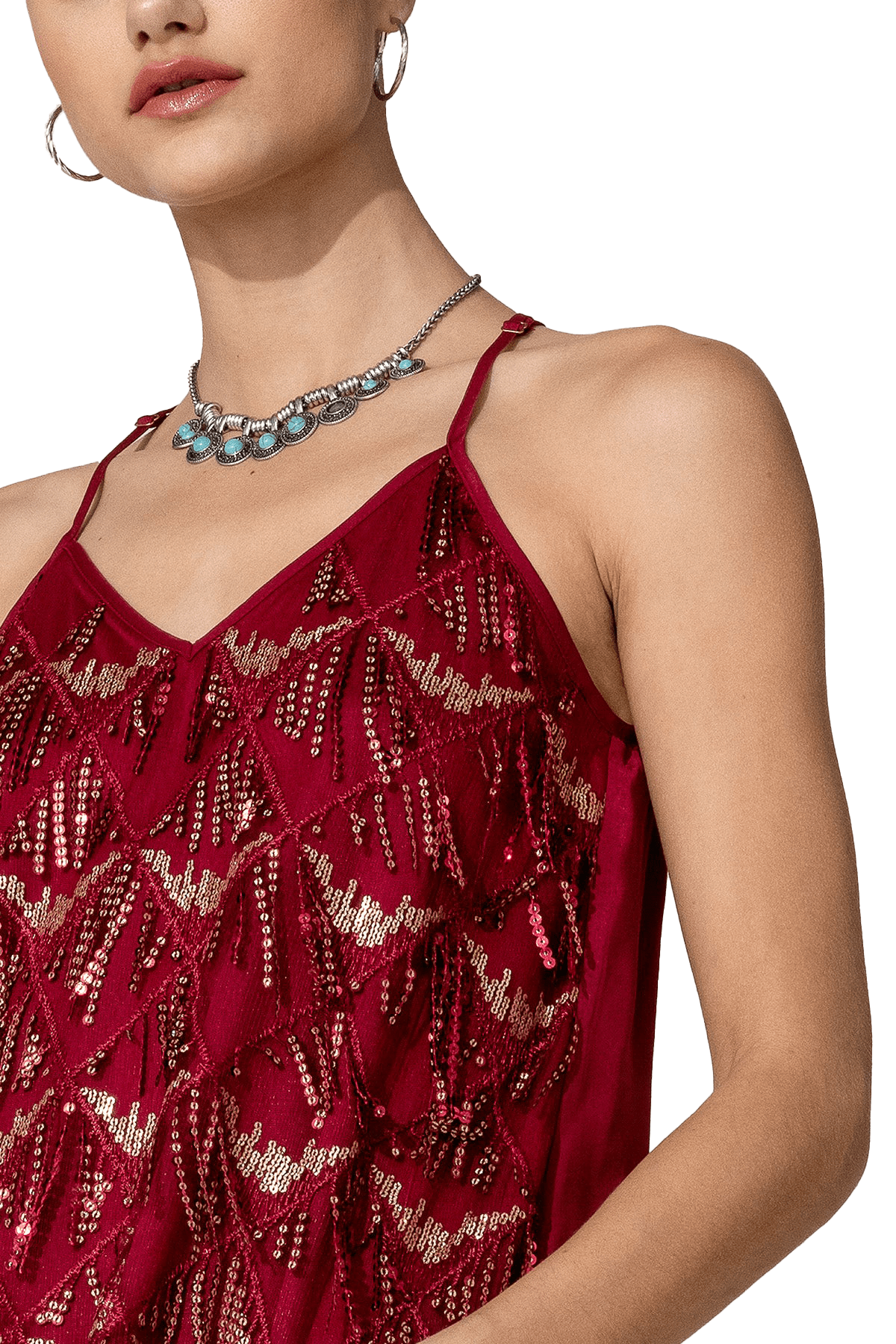Miss Me Red Sequin Fringe Top Bold Playful Western Style