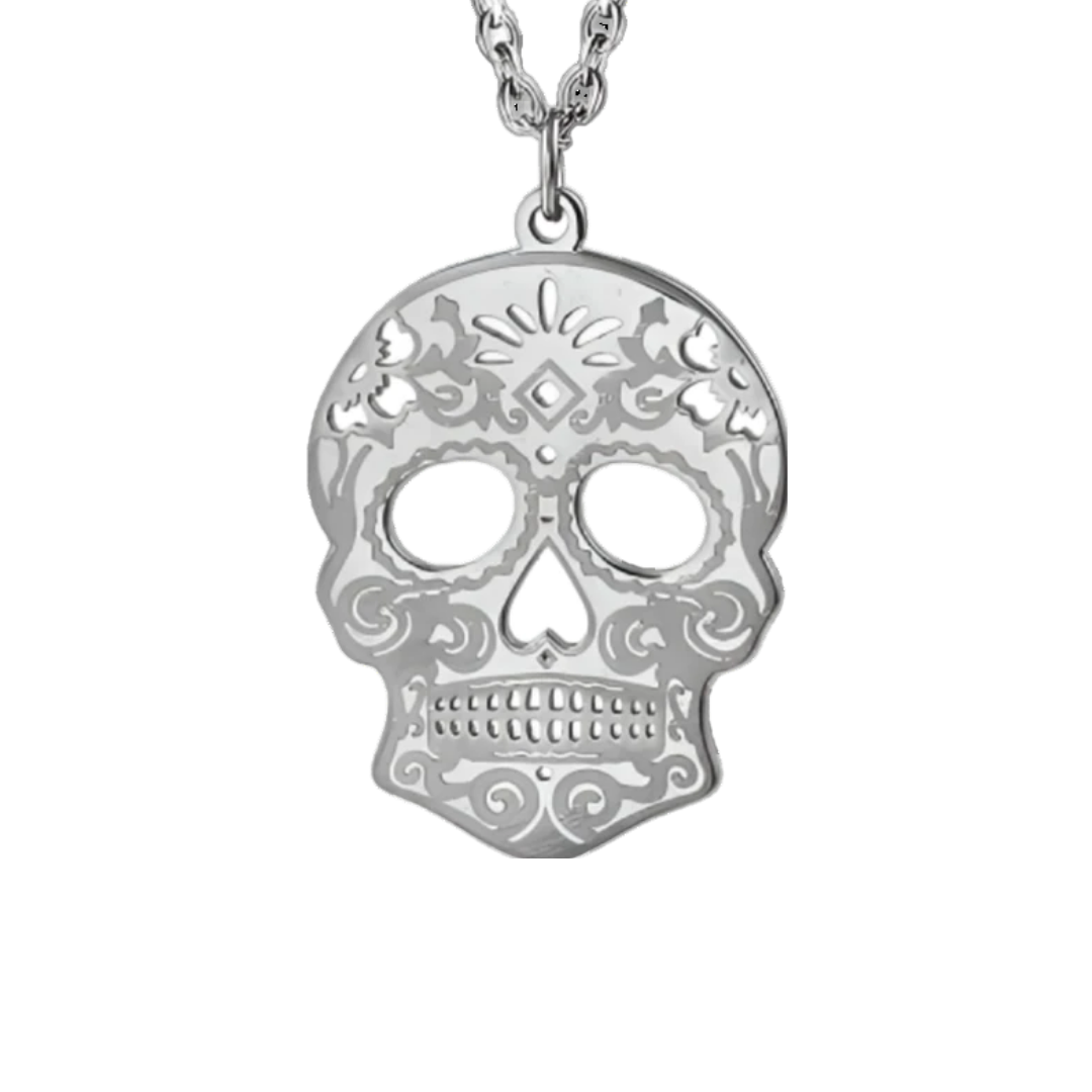 De La Cruz Men's Signature Sugar Skull Pendant Grey Necklace