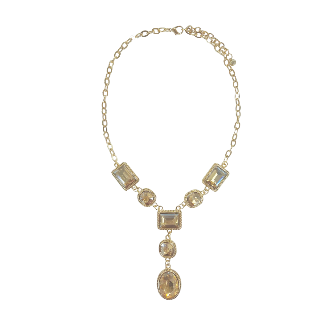 Southern Grace Women's Geometric Crystal Drop Gold Necklace