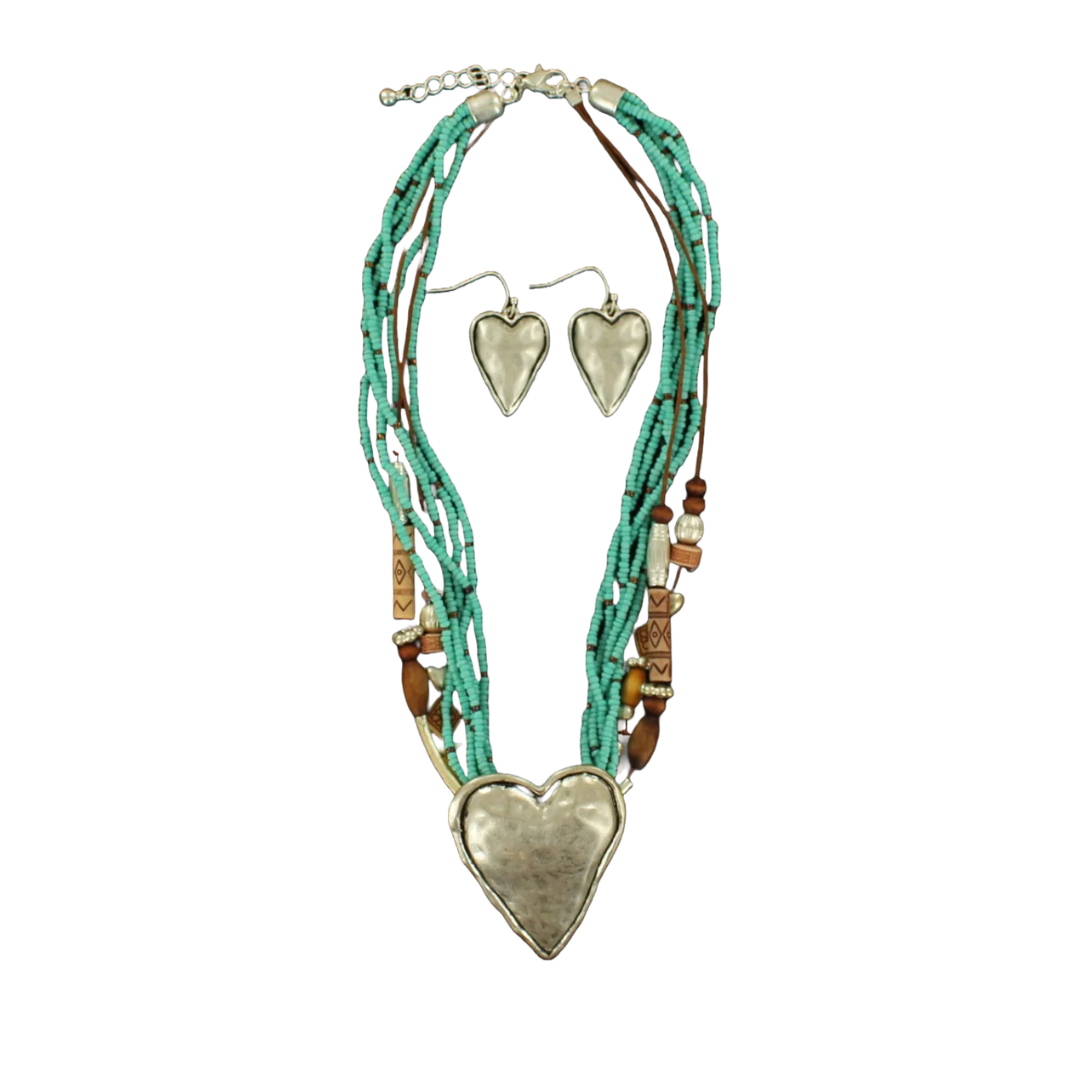 M&F Women's Western Hammered Heart Turquoise Set