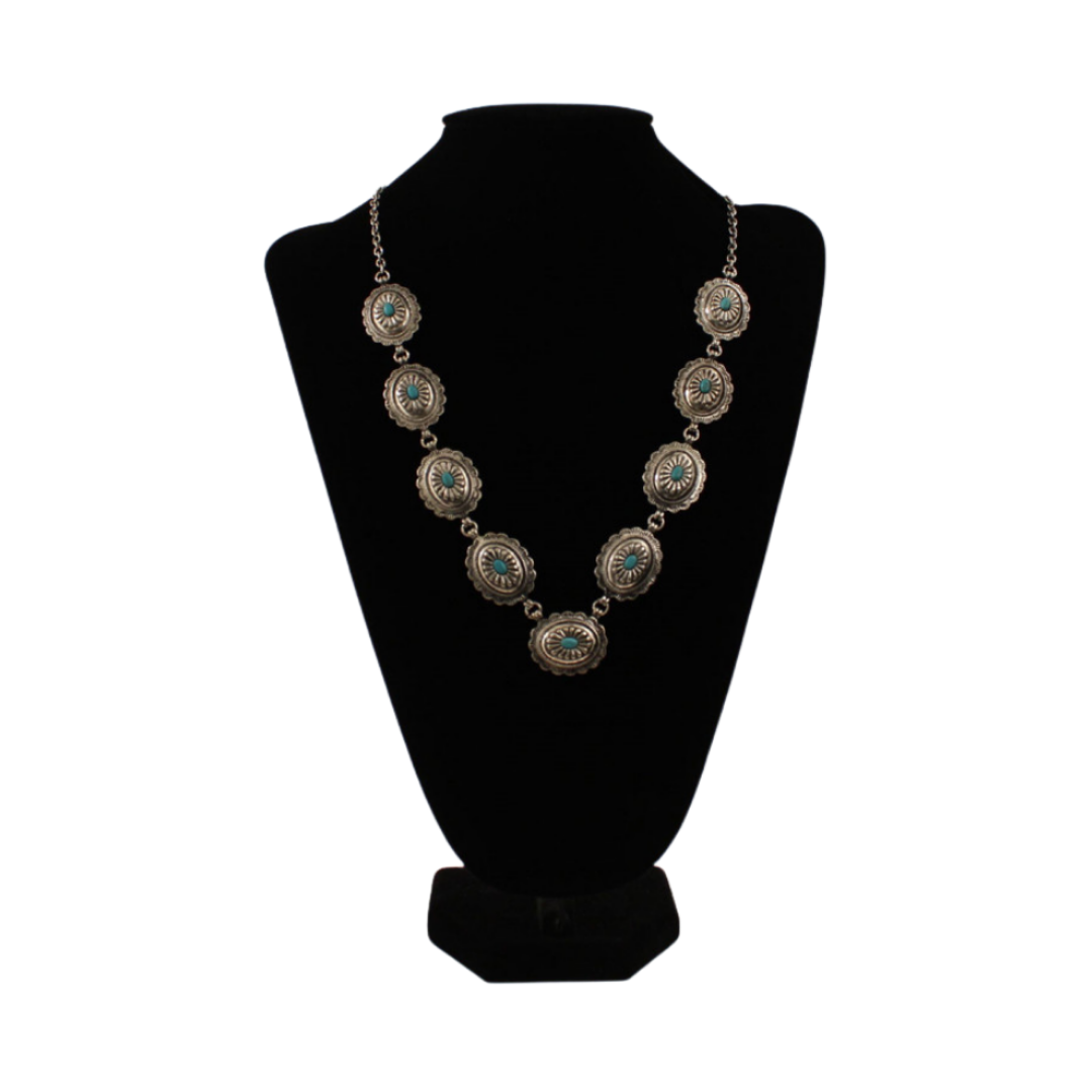 Silver Strike Women's Silver Stone Concho Turquoise Necklace