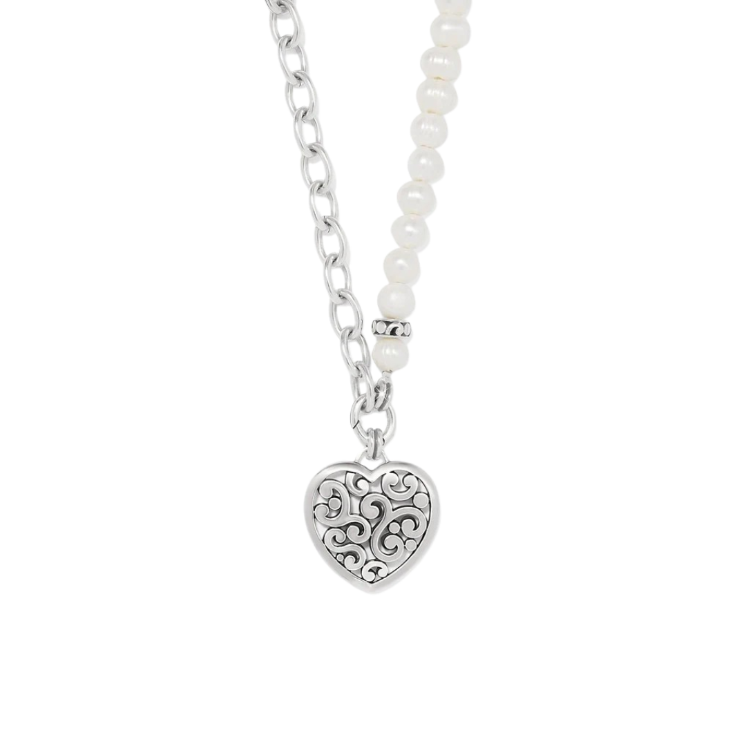 Brighton Women's Contempo Heart Charm Silver Pearl Necklace
