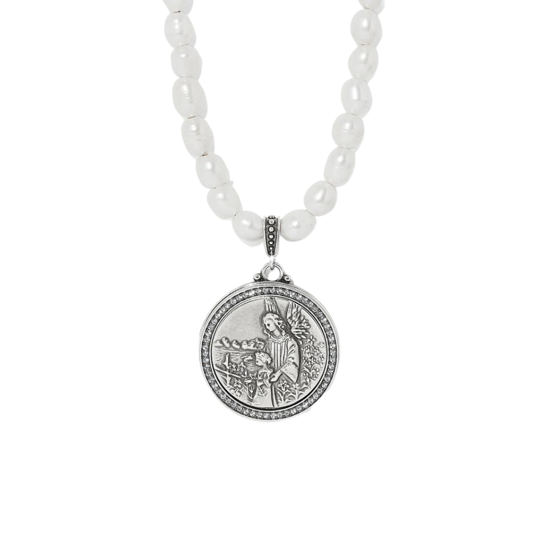 Brighton Women's Guardian Angel Locket Silver Pearl Necklace