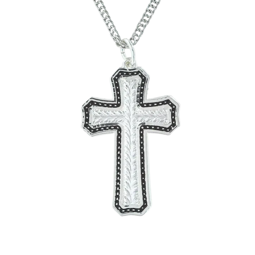 Montana Silversmiths Men's Pinpoints and Wheat Cross Grey Necklace