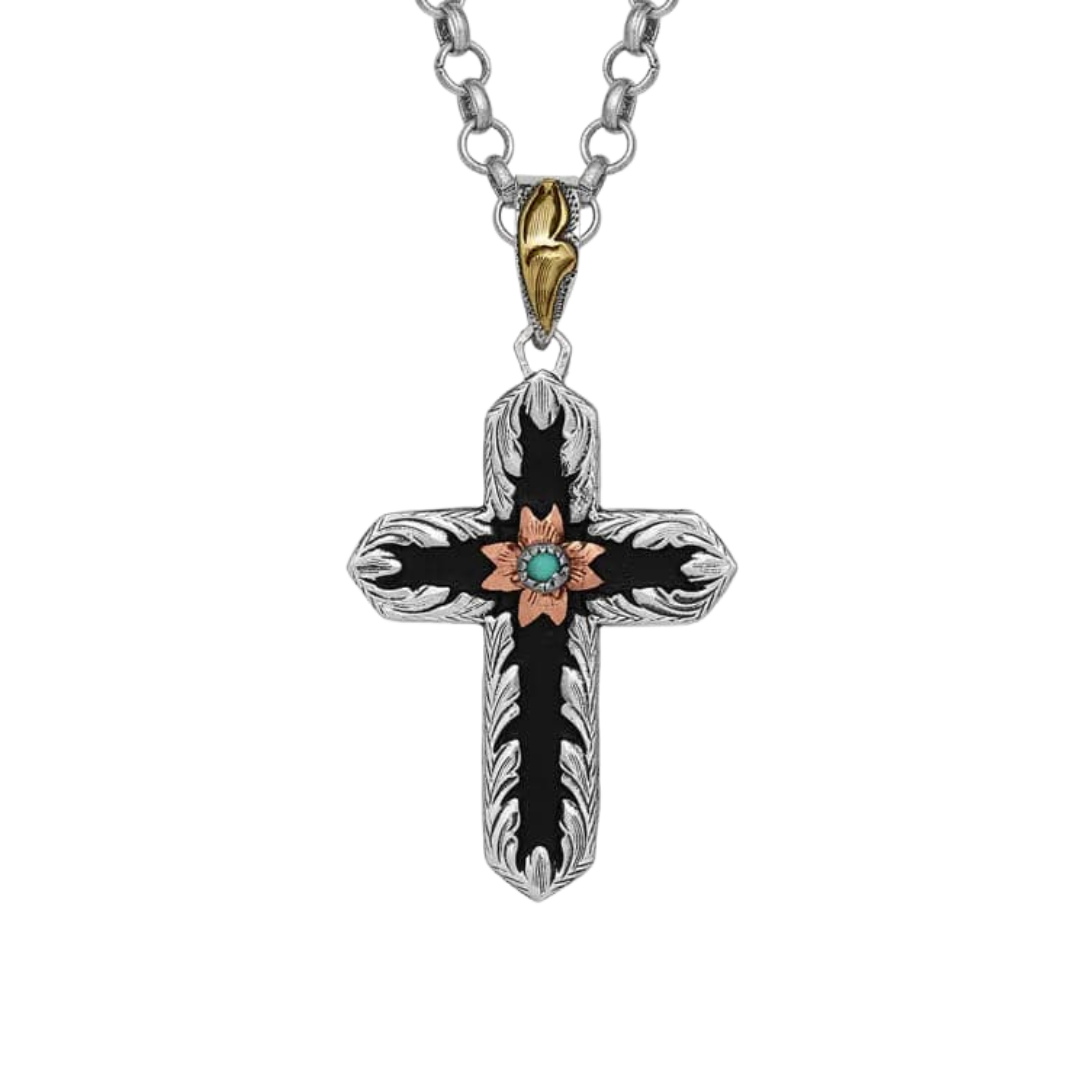 Montana Silversmiths Unisex Antiqued Radiating Cross Multicolor Necklace