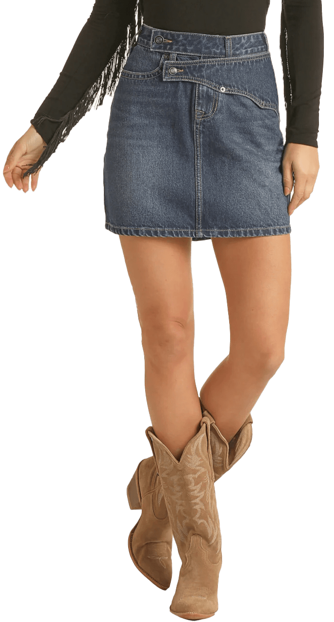 Panhandle Women's Denim Skirt: Stylish Front Overlap Design 26