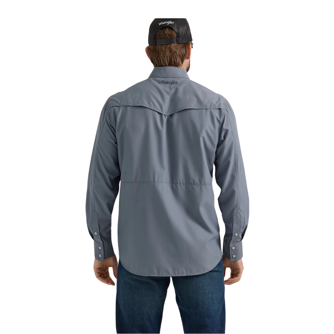 Wrangler Men's Men's Performance Snap Long Sleeve Solid Flint Grey Shirt