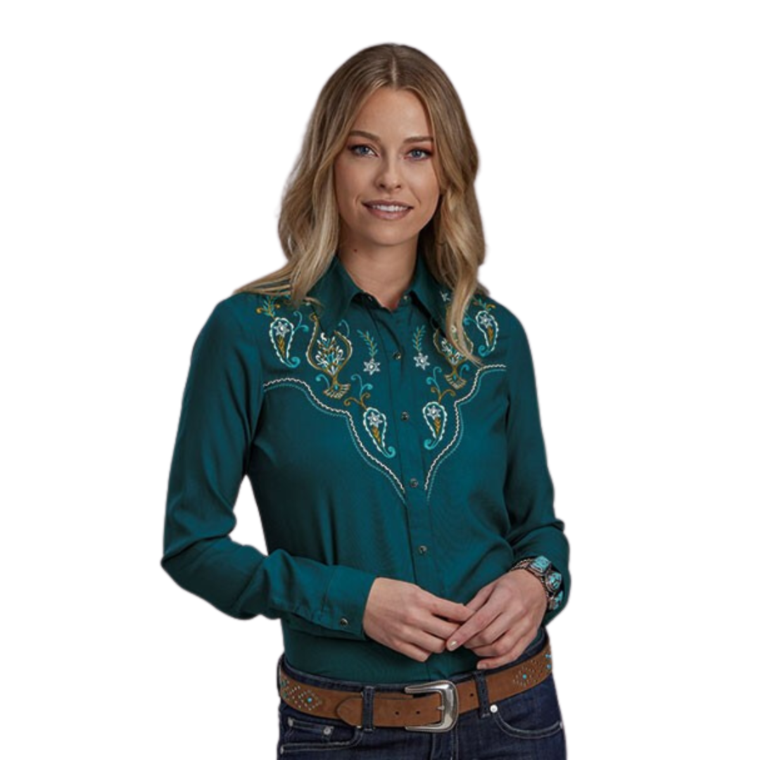 Roper Women's Teal Fabulous Collared Rayon Shirt
