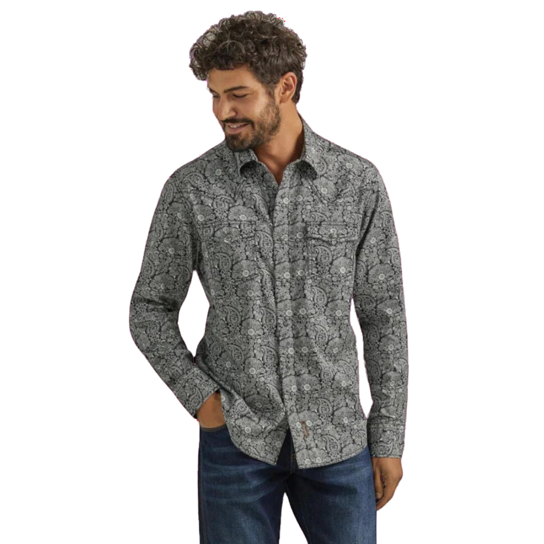 Wrangler Men's Retro Premium Long Sleeve Navy Shirt