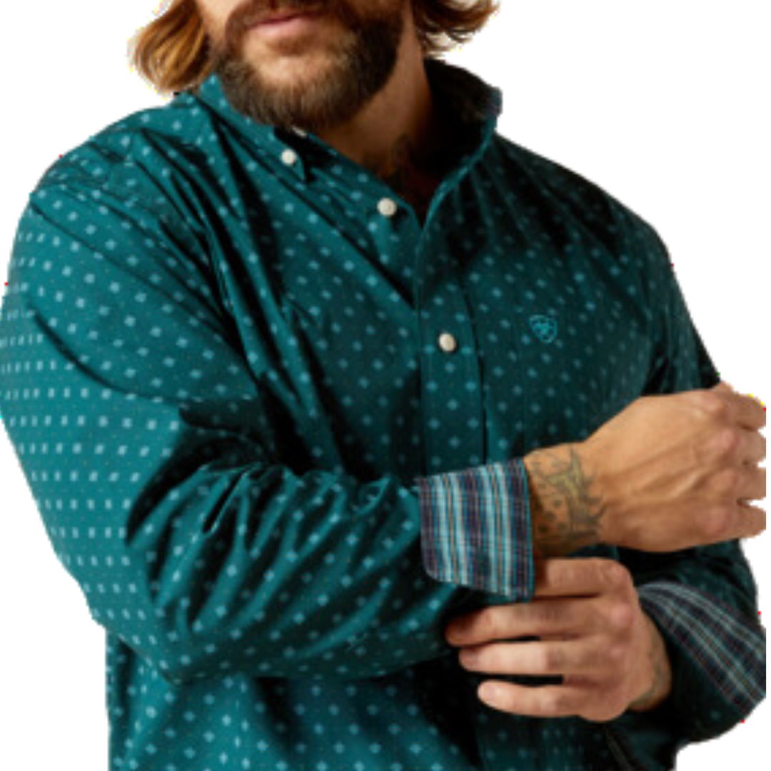 Ariat Men's Wrinkle Free Gunnar Classic Fit Button Down Deep Teal Shirt