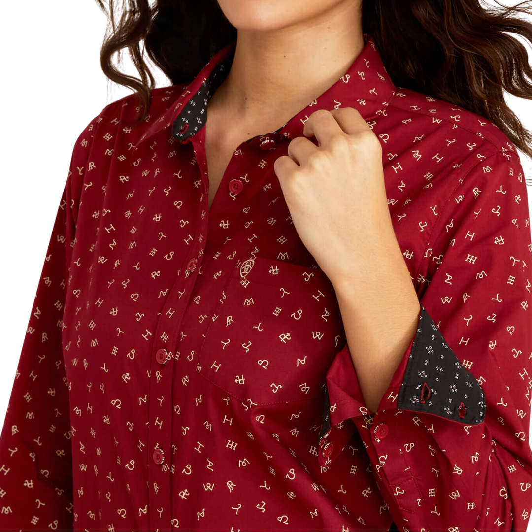 Ariat Women's Kirby Stretch Cattle Brand Red Shirt